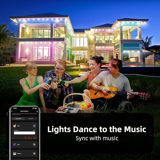 Permanent Outdoor Lights, 50ft Smart RGB Outdoor Light, 36 LED Eaves Lights with 54 Scene Mode, IP67 Waterproof for Halloween, Christmas, New Year, Holidays, Daily Lighting, APP Voice Remote Control