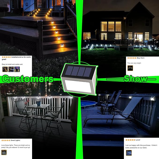 JSOT Solar Powered Lights Ideal for Step, Fence, Deck, Stair-Cool White-6P | Stainless Steel, Waterproof, Automatic Dusk to Dawn, Anti-Rust, Energy Efficient, Perfect for house decor