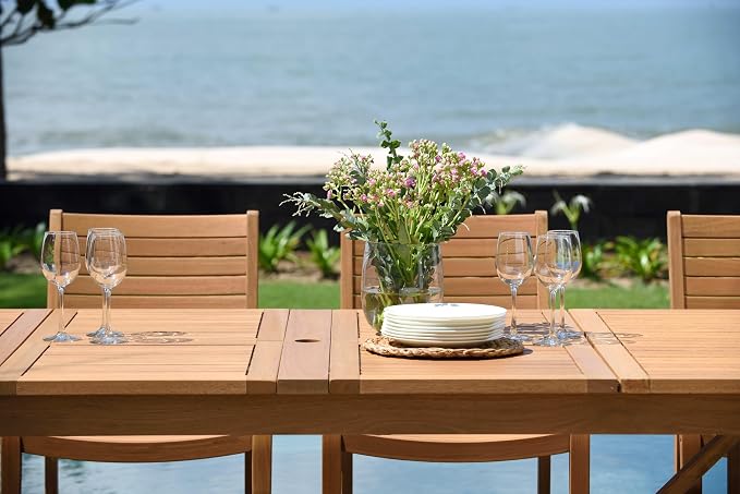 Amazonia Berlin 11-Piece Rectangular Extendable Patio Dining Set | Teak Finish | Ideal for Outdoors and Indoors