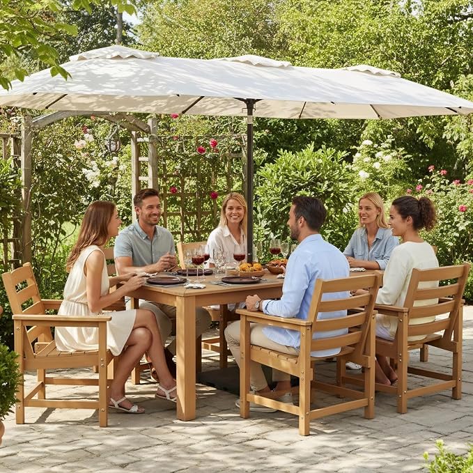 Outdoor HDPE Patio Dining Chair Set of 2, All-Weather Outdoor Chair, Patio Furniture for Garden, Backyard, Deck (Teak)