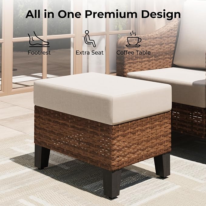 6-Piece Patio Conversation Sets, Outdoor Sectional Sofa with Ottoman & 2-Tier Coffee Table, Modular Wicker Furniture for Backyard, Garden