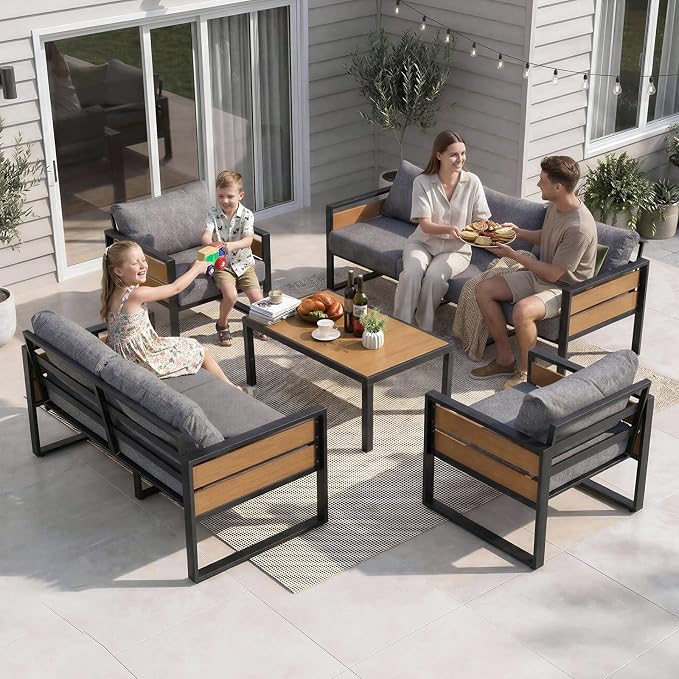 Furnimart Patio Furniture Set, 3-Piece Metal Outdoor Sectional, 2-Seat Patio Conversation Set with Deep Seating, Thick Cushions & Coffee Table for Backyard, Porch & Deck, Beige