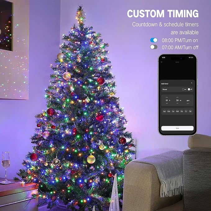 BrizLabs Smart Christmas Lights, 196.8FT 600 LED Color Changing Christmas Lights with APP/Voice Control, Warm White Multicolor Xmas Fairy Lights Music Sync Tree Lights Dimmable for Indoor Outdoor Home