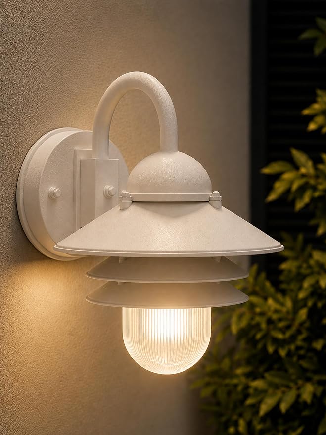 Nautical Outdoor Sconce Wall Mounted Light - Rust & Waterproof Non-Metallic Coastal Lantern - UL Listed Patio Deck Porch Front Door & Dock Lighting Fixture - USA Made, 13"x10", Matte White | Anti Rust Coastal Lighting, Dock Light - Clear Polycarbonate ...