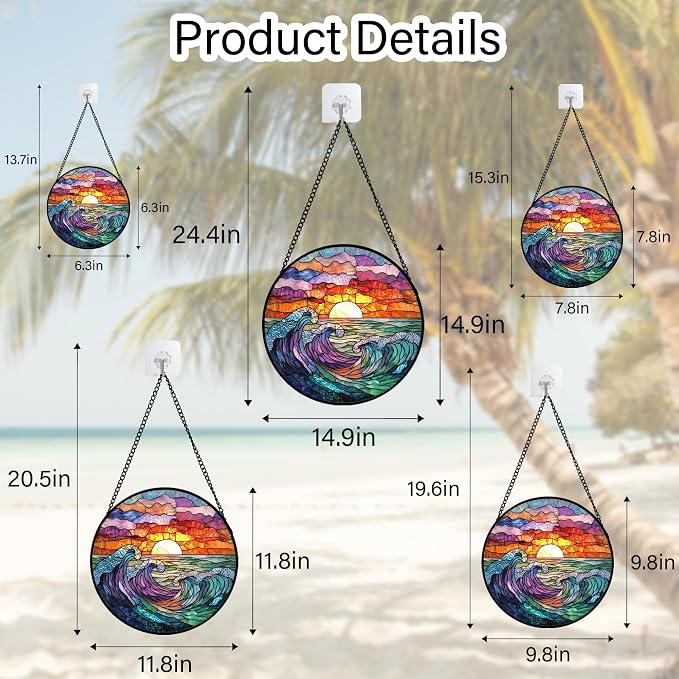 DASTOLL Stained Glass Window Hanging, Clouds and Sea Waves Suncatcher Diamond Glass Panel Hangings Scenery Sun Catchers Decor for Birthday for Women, Men, Wife, Aunt, and Mom 11.8 in
