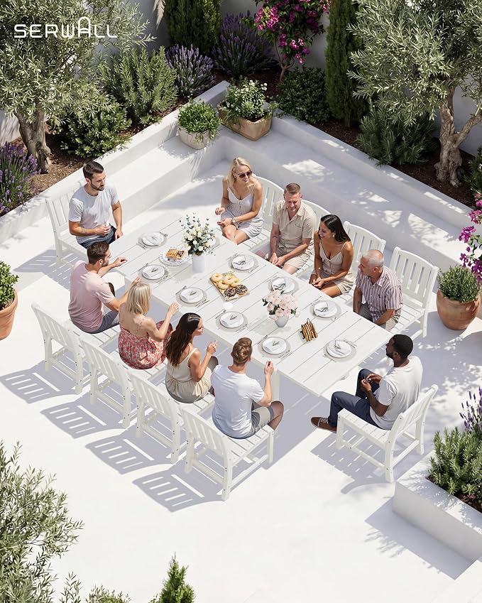 SERWALL Outdoor Dining Chairs Set of 4, White | All-Weather HDPE Patio Armless Chairs Suitable Outdoor Dining Table