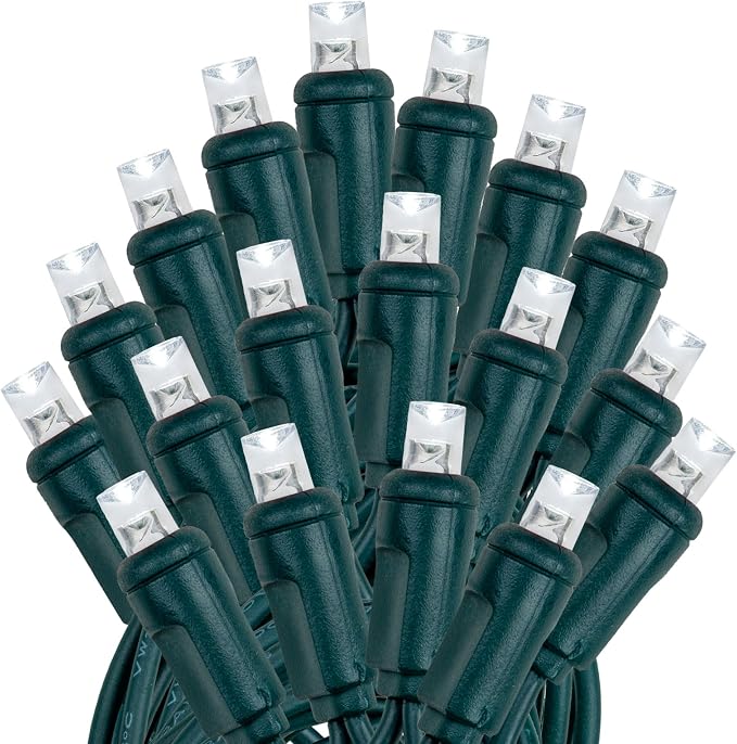 Novelty Lights 50ft 100 LED Pure White Christmas String Lights, Green Wire
