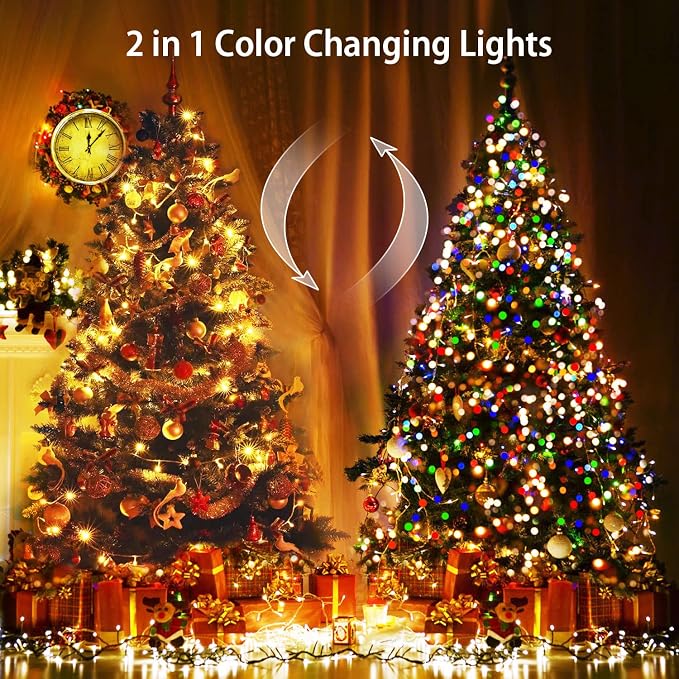 JMEXSUSS 168FT 600 LED Color Changing Christmas Lights Outdoor Plug in | Warm White & Multicolor Christmas Lights with Remote, Christmas Tree Lights Indoor Clear Wire for Outside Xmas Decor