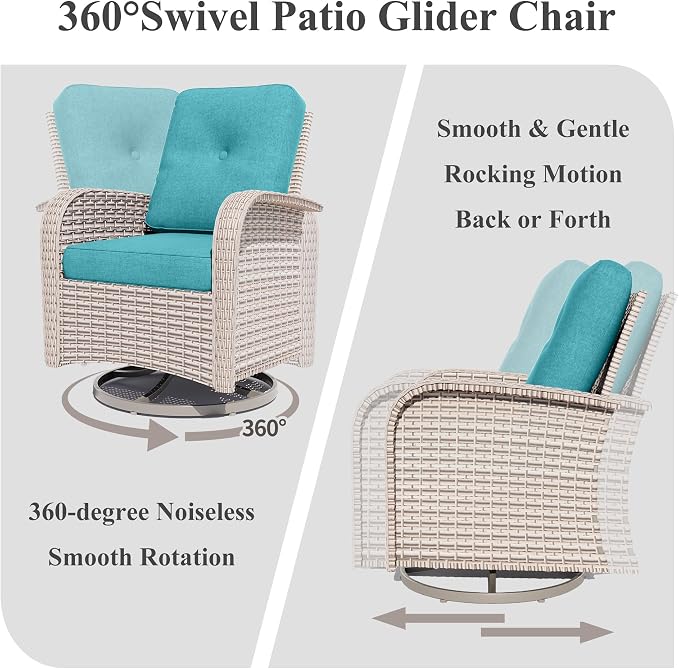 Patio Furniture Set, 18-Piece Outdoor Sectional Sofa with Swivel Rocker Chairs & Fire Pit Table, Wicker Patio Conversation Set with Coffee Table, Cyan Cushions