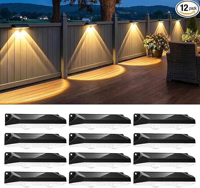 Brightown 12 Pack Solar Fence Lights Outdoor, 3000/4000/6000K RGB 11 Color | 3 Modes Solar Powered Fence Lights, IP65 Solar Deck Step Flood for Outside Yard Patio Home Improvement Wall Railing