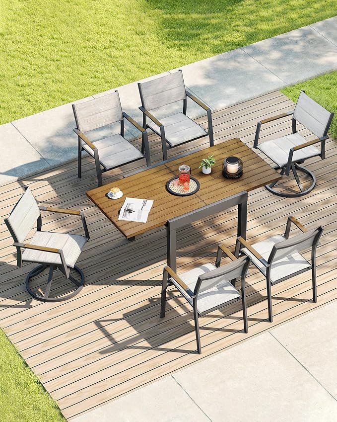 Expandable Patio Dining Table, Never-Rust Aluminum Extendable Outdoor Dining Table for 4-6 Person, 32"-65" Adjustable Indoor Outdoor Expandable Patio Table for Garden, Porch, Deck, Teak