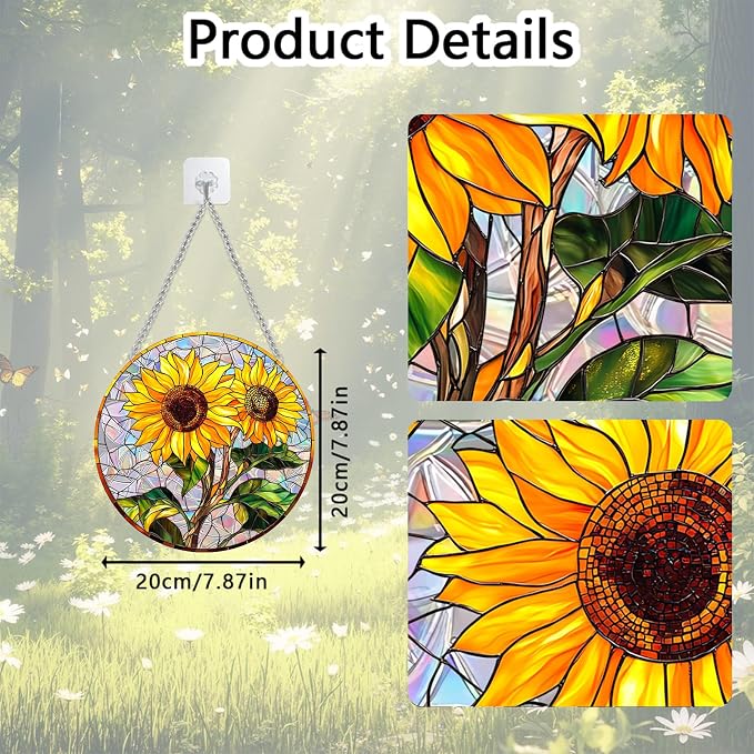 Acrylic Suncatcher Window Hanging, Sunflower Sun Catcher Rainbow Indoor Window Decoration for Living Room Bedroom Summer Home Balcony Ornaments, 7.87 inches