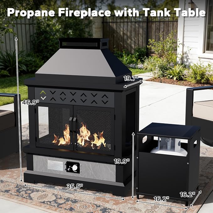 Outdoor Aluminum Furniture Set, 6-Piece Patio Conversation Set, 4 Chairs 1 Sofa and 1 Fireplace, All-Weather Metal Frame, 6" Thick Removable Cushions, Deep Setting for Garden, Poolside and Porch