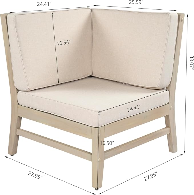 Christopher Knight Home Hugo Acacia Wood Outdoor Patio Furniture Set for 5, V-Shape Patio Sectional Sofa Set with Cushions and Slat Coffee Table, Modern Patio Conversation Set, Light White+Sand