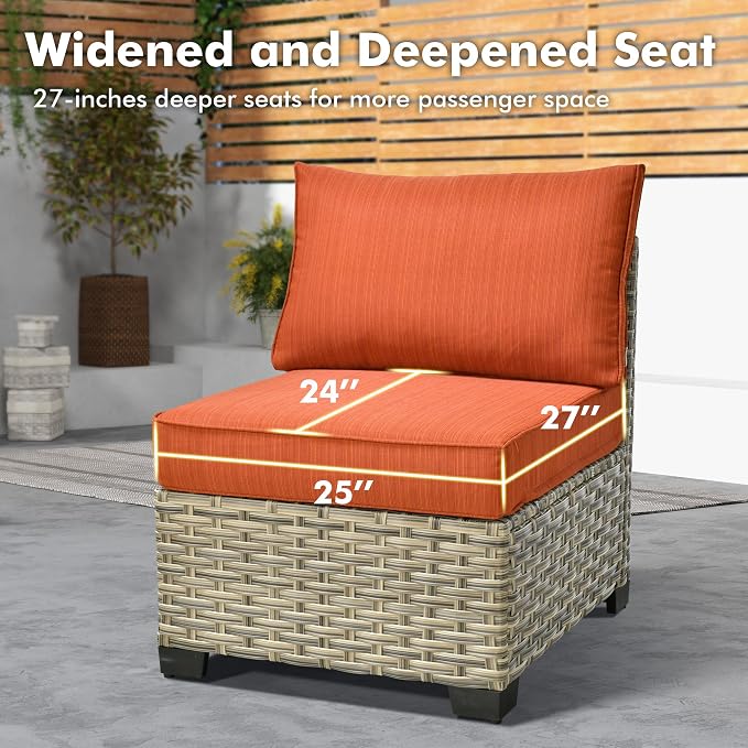 Weaxty 9 Pieces Patio Furniture Set, Outdoor Sectional Furniture Sofa Set w/Swivel Rocking Chairs Coffee Table, PE Wicker Modular Couch Conversation Set for Backyard Garden,Orange