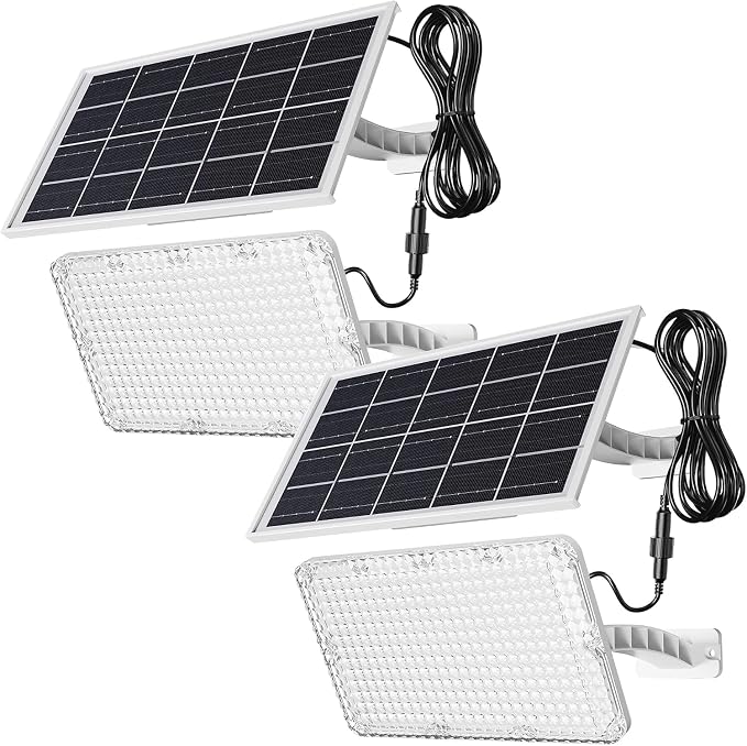 JACKYLED 1000 Lumen 299 LED Solar Dusk to Dawn Light Outdoor Solar Powered Spotlight Outside Waterproof Wall Mount Security Light for Porch Storage Room Patio Shed (White, 2-Pack)