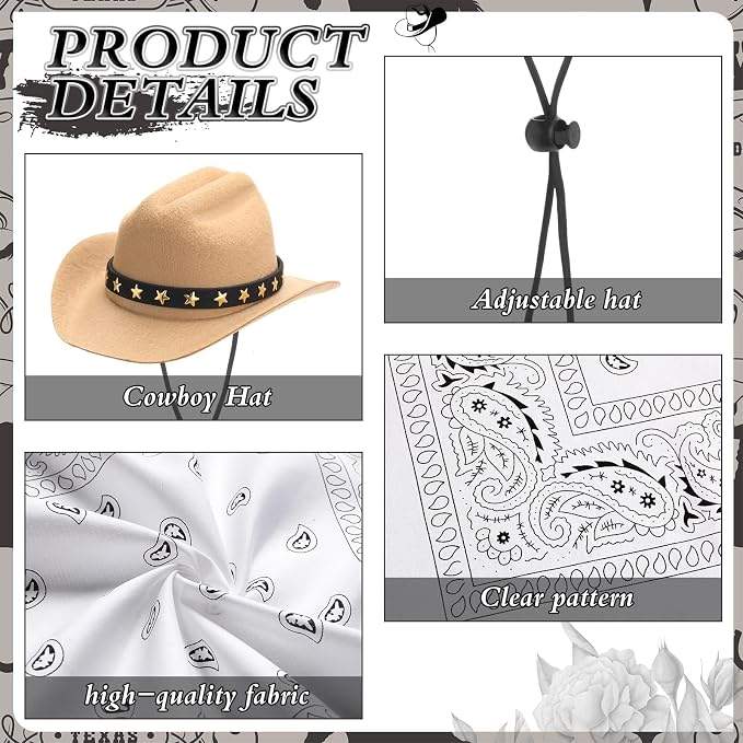 Shyyween Western Cowboy Porch Goose Outfits for 23"/ 17'' Lawn Cement Goose Statue Clothes Cowboy Hat with Bandana Scarf(White, Beige)