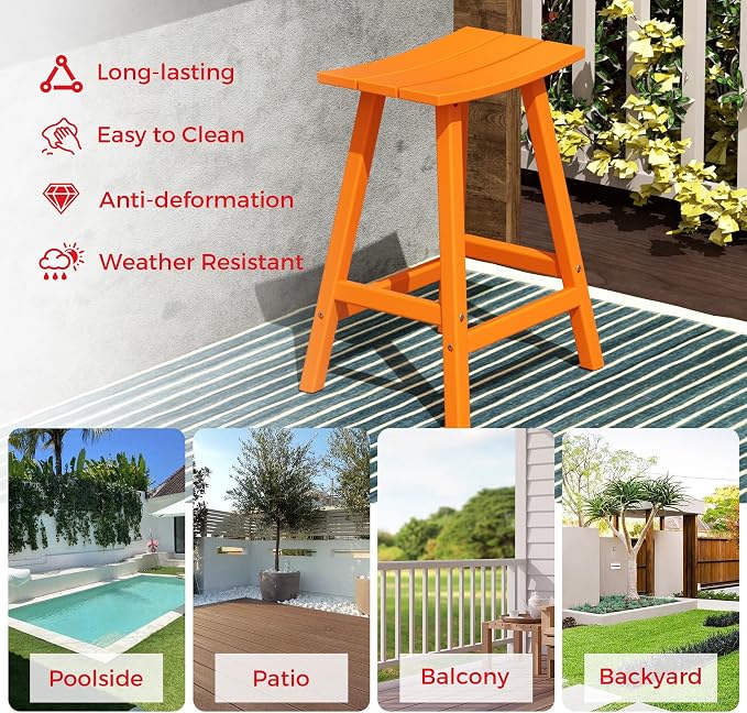 Costaelm Outdoor Bar Table, 37" Counter Height Round Patio Cocktail Bar Table, Patio Bar Table 3-Pieces Set Bistro Dining Table Pub Table for Deck, Backyard, Garden, Orange