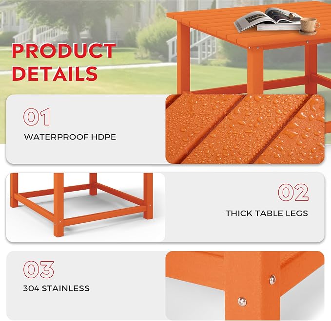 Costaelm Paradise Kids 5-Piece HDPE Outdoor Square Patio Dining Table and Chairs Set, Orange