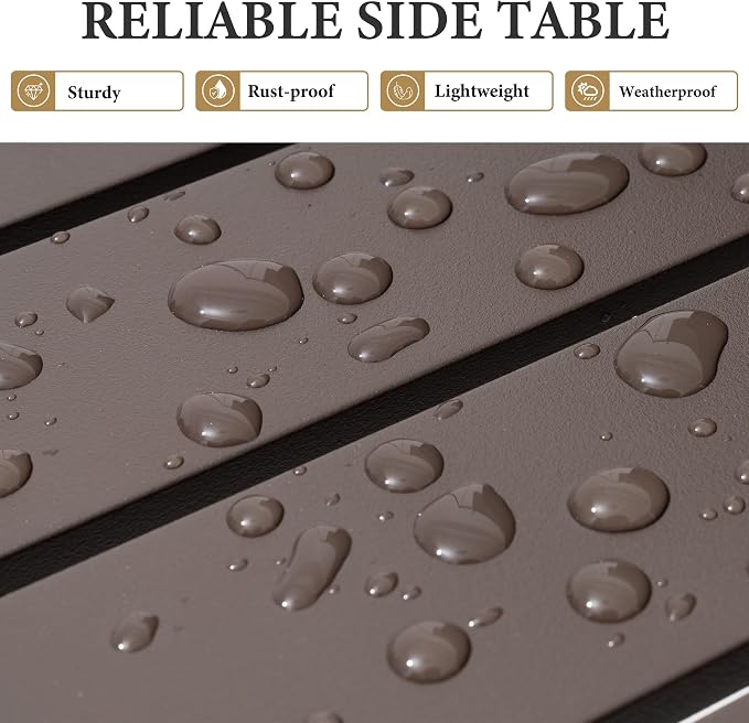 Crestlive Products Outdoor Side Table Set of 2, Aluminum Rectangular Side/End Table, Small Patio Coffee Bistro Table for Outdoor Indoor (Brown)