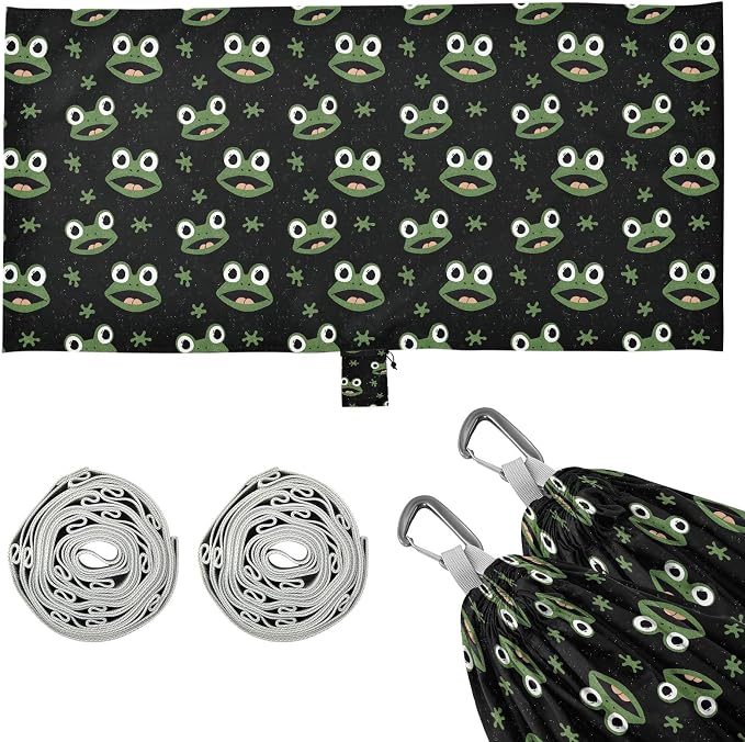 Camping Hammock Outdoor Hammocks for Outside Cute Frog Black Beach Trees Portable Lightweight with Pockets Tree Straps Indoor Small