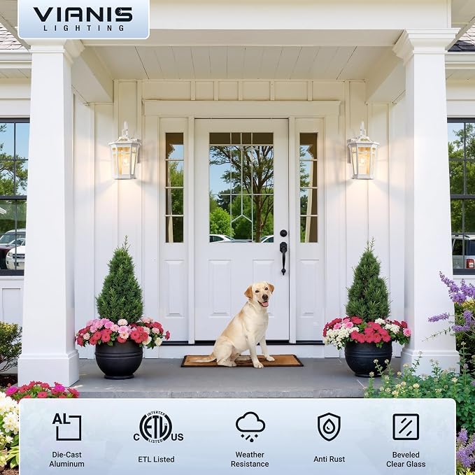 VIANIS Large Dusk to Dawn Outdoor Wall Lights, White Exterior Wall Light, 100%Aluminum Waterproof Front Door Light Fixture Outdoor, Modern Outside Garage Lights Fixtures with Tempered Glass for House