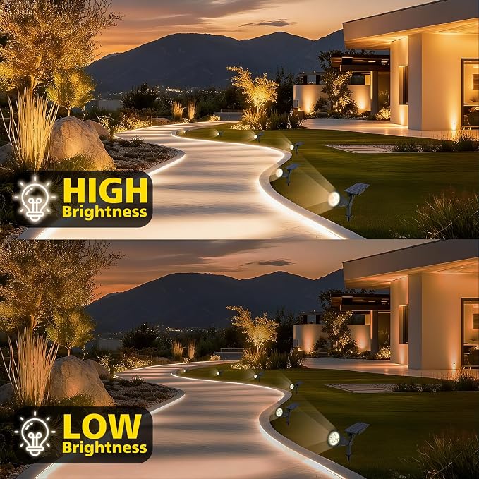 T-SUN Solar Spot Lights Outdoor Waterproof, Natural White, 2 Pack | 4 LEDs, 2 Lighting Modes, IP65 Waterproof Dusk to Dawn Solar Lights for Tree, Patio, Yard, Garden, Driveway, Pool Area