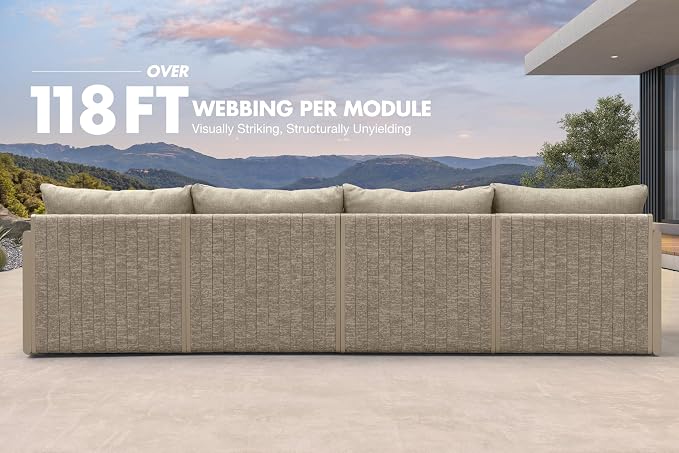 PURPLE LEAF 4-Piece Small Conversation Set Patio Conversation Sets All Weather Outdoor Couch Sectional Set with Cushion for Garden Poolside Backyard Beige