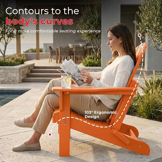 Costaelm Patio Conversation Set, 5 piece Balcony Furniture, Small Patio Firepit Furniture Outdoor Adirondack Round Coffee Table and Chair for Backyard Lawn Porch Pool Garden, Orange