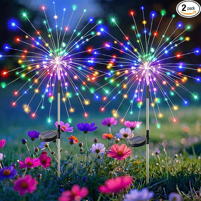 btfarm 2 Pack Solar Garden Lights Outdoor, 8 Modes Firework Lights Outside | 120LED, Waterproof Fairy Twinkle Light Solar Powered for Yard Christmas Pathway Lawn Pool Patio Decorative, Multicolor