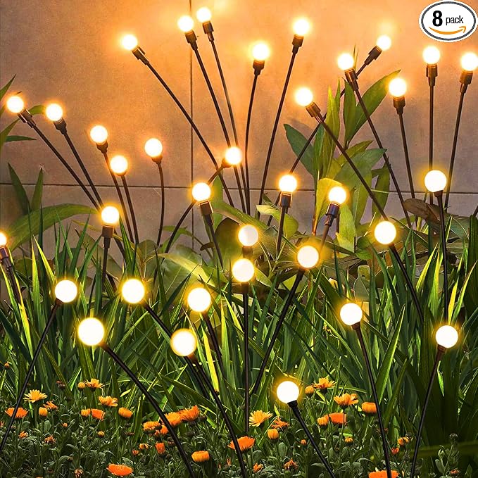 Solar Garden Lights Outdoor Waterproof, Swaying Firefly Light, Garden Decor | 8 Pack Solar Firefly Lights, Auto On/Off Decor for Yard, Patio, Pathway and Lawn, Gifts for Women, Christmas Decor