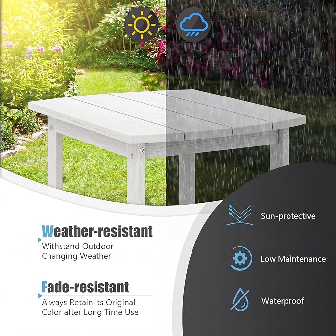 Tangkula Outdoor Side Table, Weather Resistant Adirondack Table, Outdoor Indoor Chairside End Tables, Waterproof HDPE, for Patio Poolside Porch Backyard, Easy Assembly, 19 x 14.5 x 18 Inch (2, White)