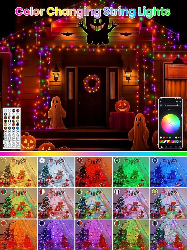 500LED Smart RGB Color Changing String Lights 177FT Orange Fall Light App | Music Sync, Multi Colors and Modes, Timer, Waterproof Twinkle Light Outdoor with Remote for Christmas Halloween Fall Decor
