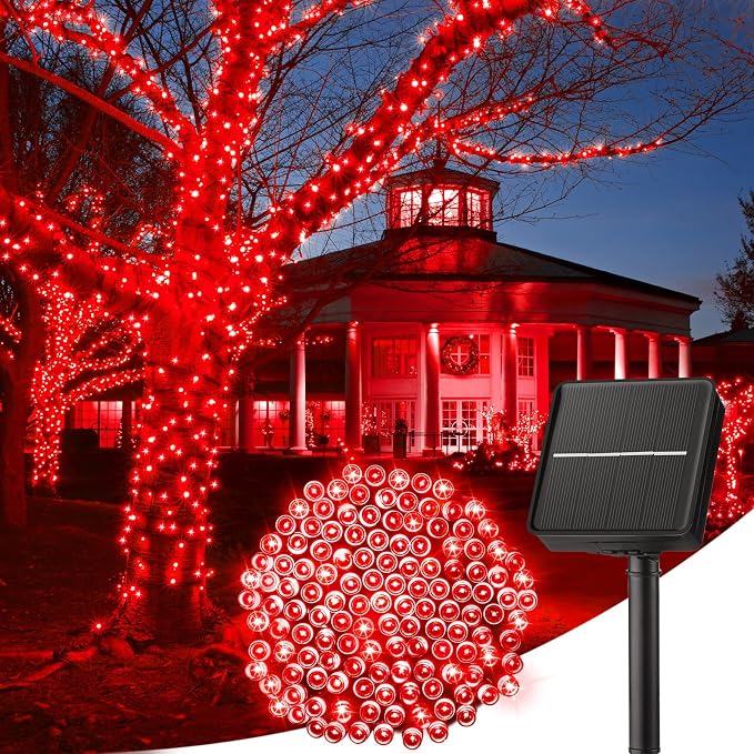 Minetom Solar String Lights Outdoor,40FT 100 LED Solar Powered String Light | Patio Light with 8 Lighting Modes, Waterproof Solar Christmas Lights Outdoor for Outside Tree Garden Balcony Yard Lawn, Red