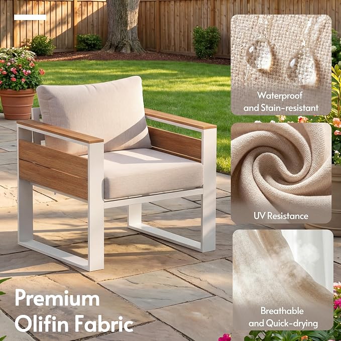 ENSTVER Aluminum Patio Furniture Sets, 7-Seat Outdoor Sofa with Premium Olefin Fabric Cushions & Zero-Maintenance Frame, Patio Sectional Conversation Set for Poolside, Garden