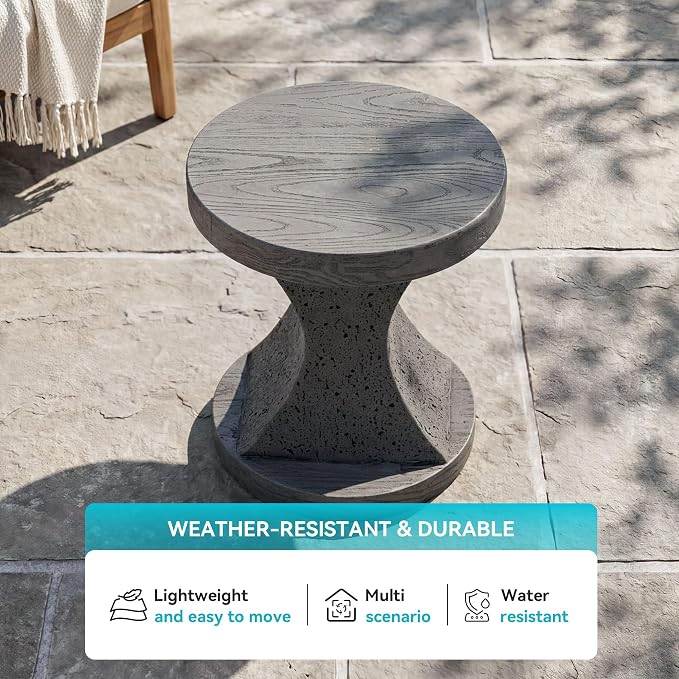 COSIEST MgO Concrete Side Table, 19.88 Inch Outdoor Patio End Accent Table Modern Coffee Table for Garden Balcony Backyard, Gray, 1 Pack