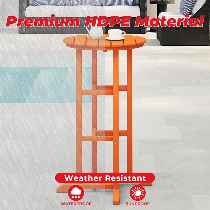 Costaelm Outdoor Bar Table, 42" Counter Height Round Patio Cocktail Bar Table, Patio Bar Table Bistro Dining Table Pub Table for Front Porch Deck, Backyard, Garden, Orange