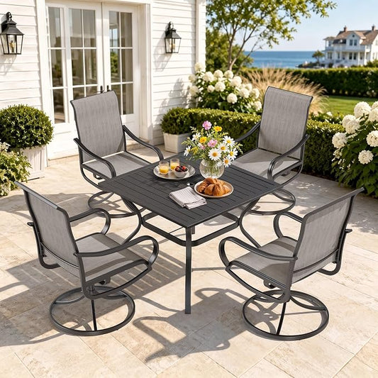 MFSTUDIO Patio Table and Chairs Set of 4, Outdoor Dining Set with Umbrella Hole, 5 Piece Patio Furniture Set for Deck Backyard Poolside Garden