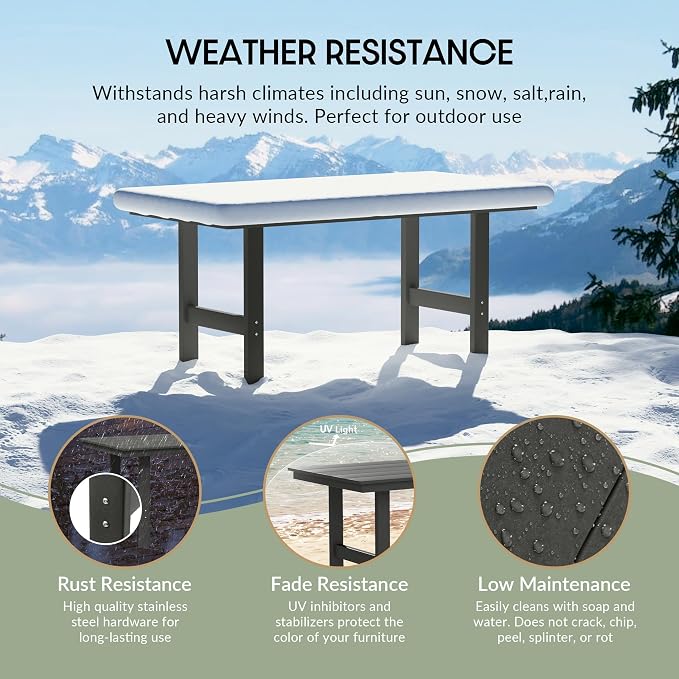 WestinTrends Ashore Outdoor Modern HDPE 66" Wide Rectangle Patio Dining Table for 6, Gray
