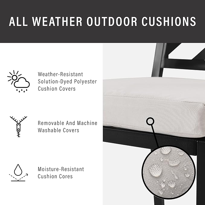 Crosley Furniture Locke 5-Piece Outdoor Dining Set for 4, Patio Table and Chairs for Backyard, Deck, Matte Black with Creme Cushions