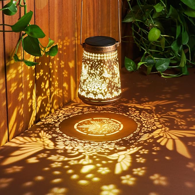 4 Pack Solar Lanterns Outdoor Waterproof, Birthday Gifts for Women Mom | Hollow-Out Metal Hummingbird Lantern, 2 Lighting Modes, Outside Hanging Solar Lights for Christmas Decorations, Garden Decor