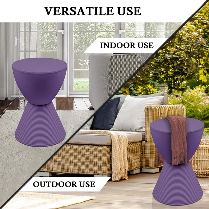 LeisureMod Modern Hourglass Purple Side Table - ABS Shell Drum End Table with Storage for Indoor & Outdoor Use