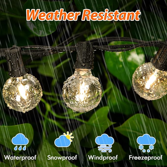 100FT 3 Color in 1 LED String Lights Outdoor Waterproof with Remote | Dimmable String Lights for Outside, G40 Globe Patio Lights with 50+2 Shatterproof Bulbs for Party Backyard BBQ House Camping