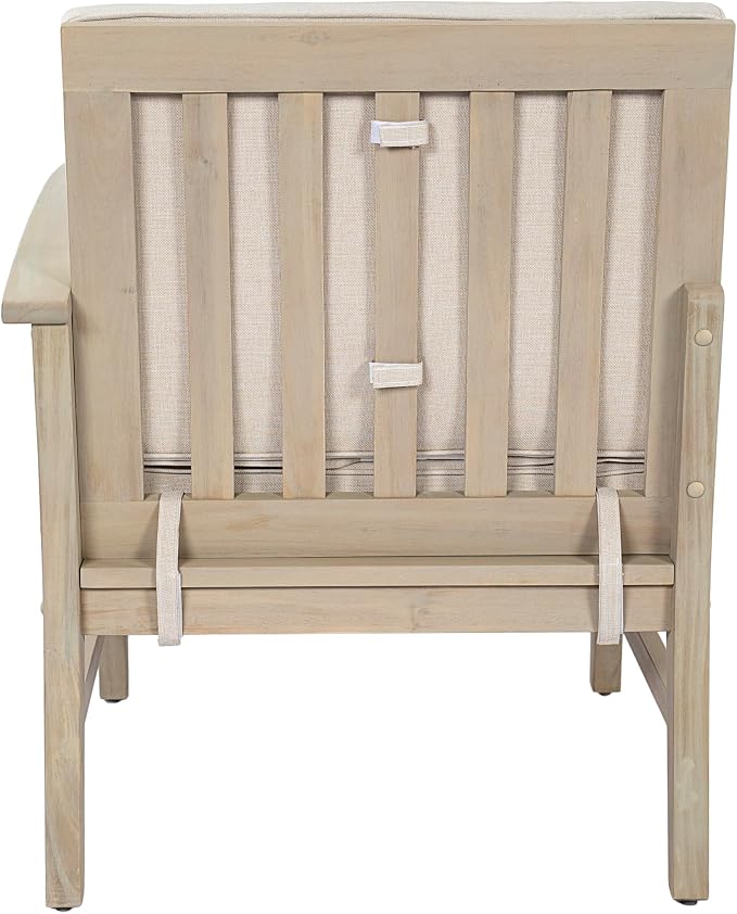Christopher Knight Home Hugo Acacia Wood Outdoor Patio Furniture Set for 5, V-Shape Patio Sectional Sofa Set with Cushions and Slat Coffee Table, Modern Patio Conversation Set, Light White+Sand