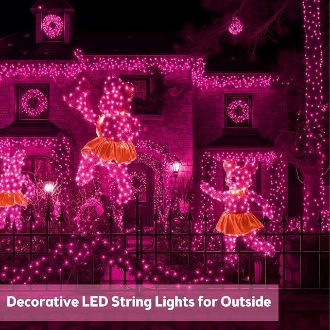 Solar Fairy Lights, 2 Pack Total 400LED 144FT Waterproof String Lights | Pink, Copper Wire, 8 Lighting Modes Solar Twinkle Lights for Tree Garden Patio Party Outdoor Christmas Decorations
