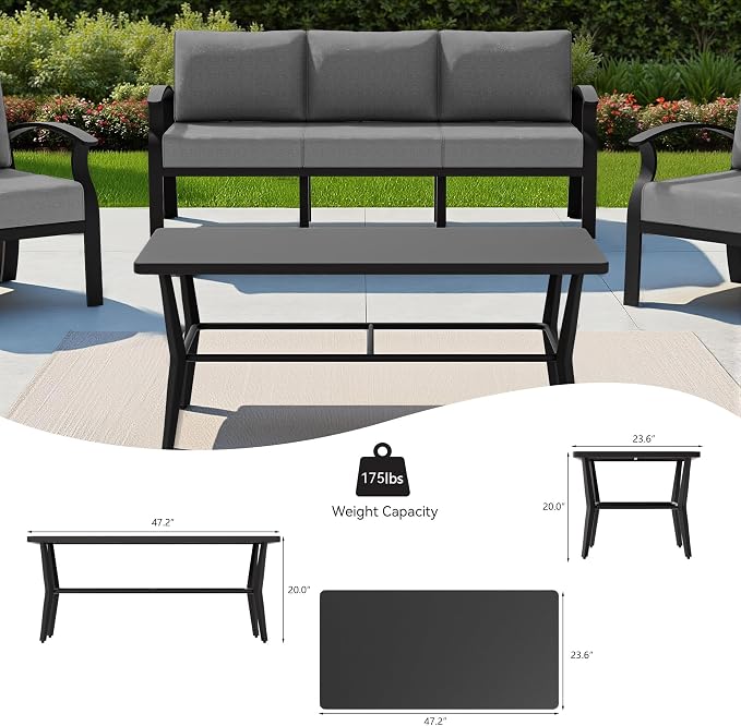 Kullavik Aluminum Patio Furniture Set,6 Piece Modern Metal Outdoor Patio Furniture w/5.1'' Thick Cushion,Swivel Chairs and Rectangular Coffee Table,Patio Conversation Sets for Porch,Deck,Grey