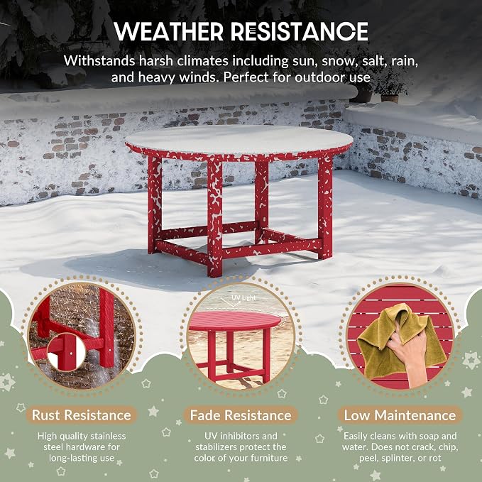 WestinTrends Malibu Kids Outdoor Patio Furniture HDPE 38" Wide Round Dining Table, Red