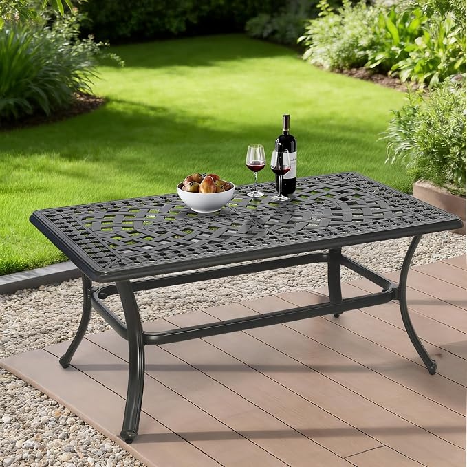 MEETWARM Outdoor Coffee Table, All-Weather Cast Aluminum 42" Rectangle Patio Coffee Table, 220 LBS Heavy Duty Patio Side Table for Balcony Poolside Deck Garden & Indoor Use, Dark Bronze