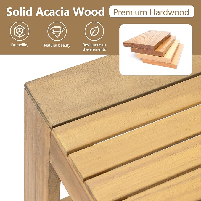 JIVOIT Outdoor 5 Pieces Sectional Patio Sofa Set, Acacia Wood Conversation Set with Coffee Table, Ottoman and 2 Chairs for Backyard Porch Garden Balcony
