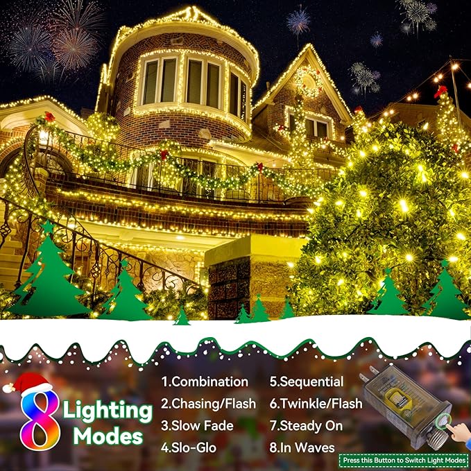 Christmas Lights Outdoor, 403FT 1000 LED String Lights 8 Modes and Timer Memory Function Twinkle Fairy Lights IP44 Waterproof Plug in for Xmas Tree Wedding Party Holiday Decor(Warm White)